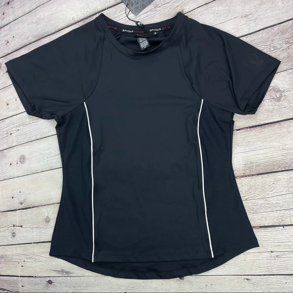 NWT Spyder Active Women’s black  active short sleeve tee shirt size M - Picture 2 of 11